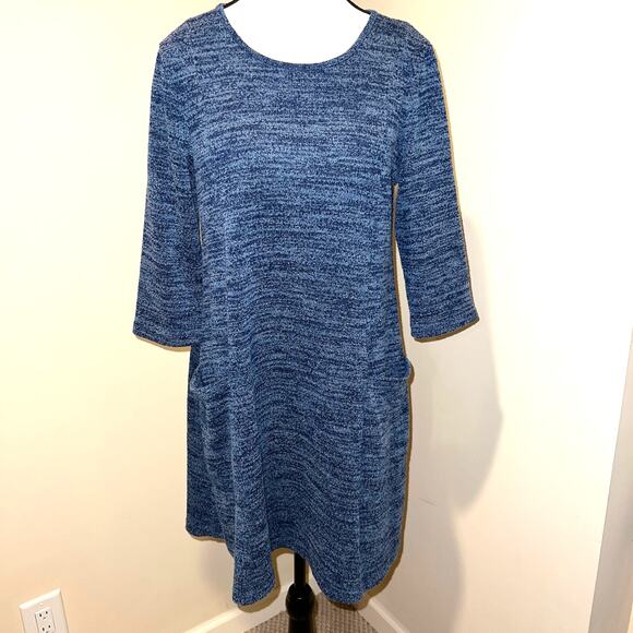 Aryeh Heather Blue A-Line Sweater Dress Large Patch Pockets Size M - Picture 2 of 11